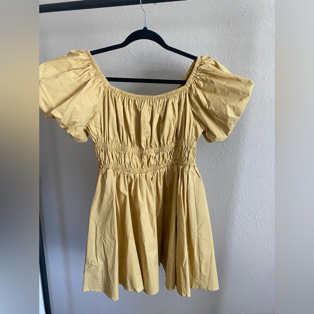 Mustard puff sleeve mini dress